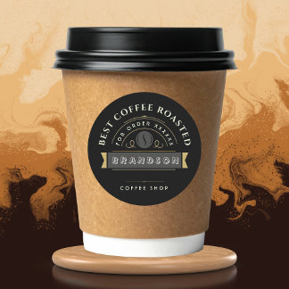 Black Coffee shop Personalised Branding Classic Round Sticker