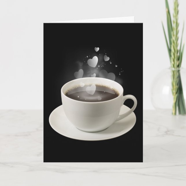 Black Coffee with White Valentine Hearts  Holiday Card (Front)