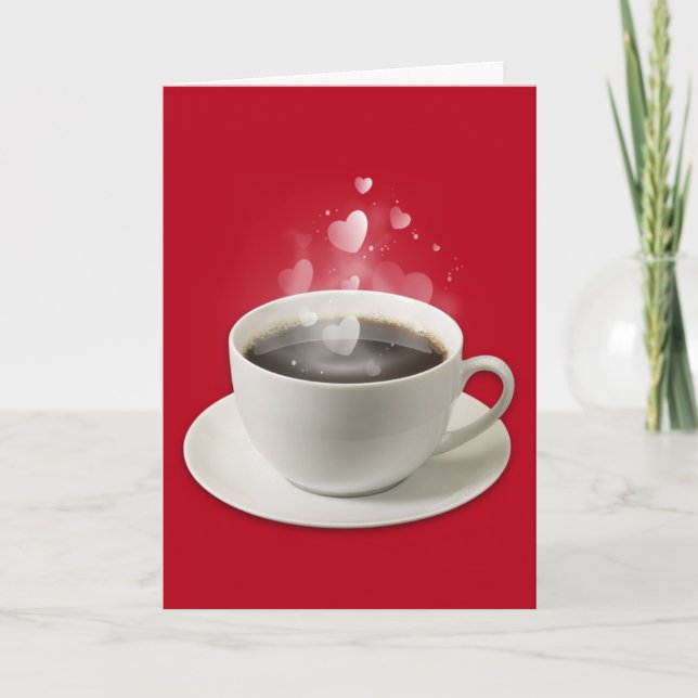 Black Coffee with White Valentine Hearts  Holiday Card (Front)