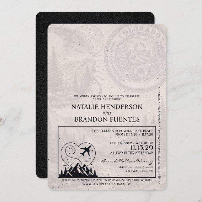 Black Colorado Passport Wedding Invitation (Front/Back)