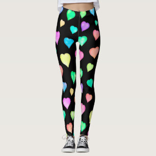 Black Colorful Hearts Pattern Leggings