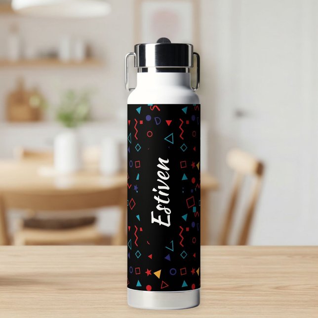 Black Colorful Personalized Water Bottle with Name (Creator Uploaded)