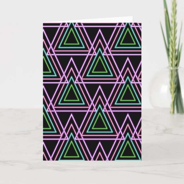 Black Colorful Retro 80's Neon Geometric Triangles Card (Front)