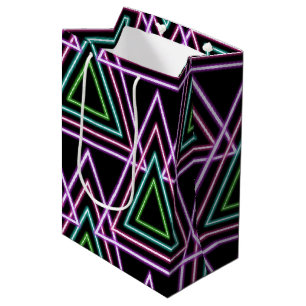 Black Colorful Retro 80's Neon Geometric Triangles Medium Gift Bag
