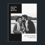 Black Colour Block Modern Photo Save the Date Announcement Postcard<br><div class="desc">Announce your wedding date with this simple and modern save the date postcard. It features black and white colour block with classic typography. Personalise by adding photos,  names,  date,  venue and other details. This photo save the date postcard is perfect for any wedding theme.</div>