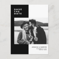 Black Colour Block Modern Photo Save the Date