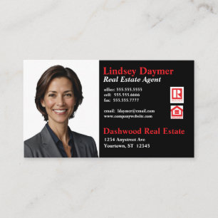 Black Colour Block Photo Real Estate Business Card
