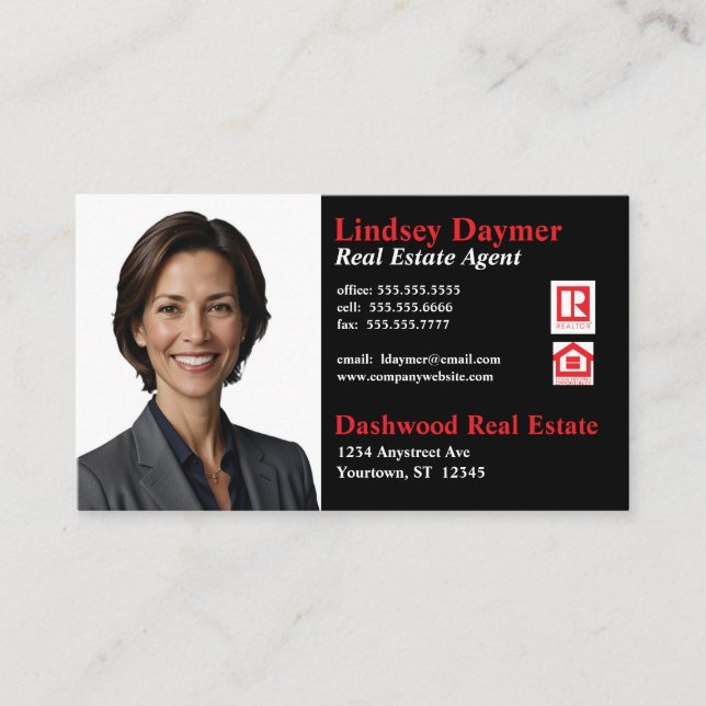 Black Colour Block Photo Real Estate Business Card (Front)