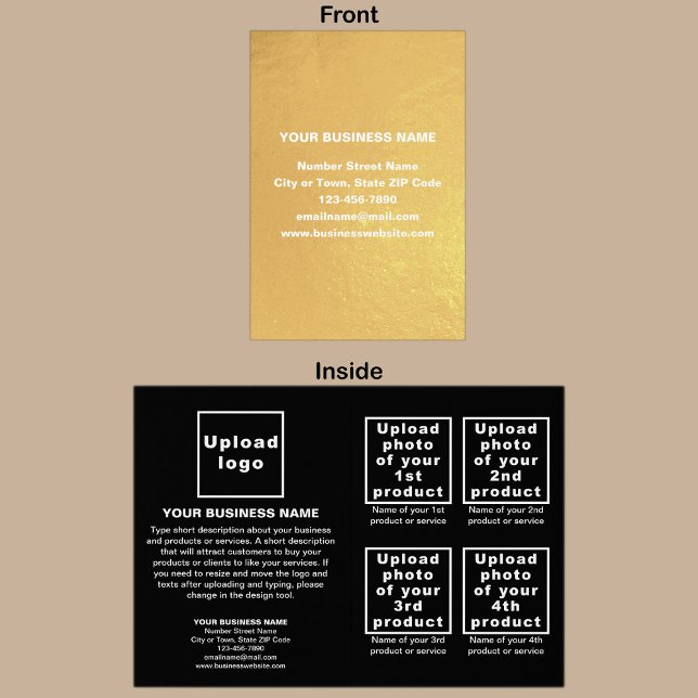 Black Colour Business Brand on Foil Card (Your business brand on card with gold foil background. Black background inside.)