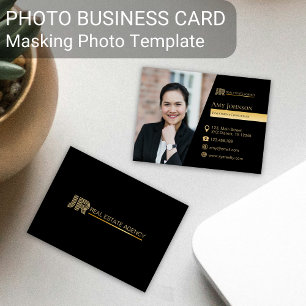 Black Colour Business Card, Masking Photo Template Business Card
