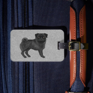 Black Colour Cartoon Pug Mops Dog Breed Design Gre Luggage Tag