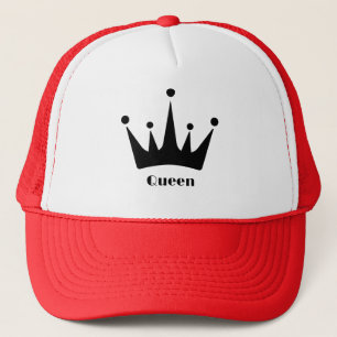 Black Colour Crown Image Queen Text Custom Red  Trucker Hat
