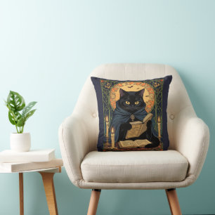 Black-Coloured Feline Reading A Book Of Solstice-S Cushion