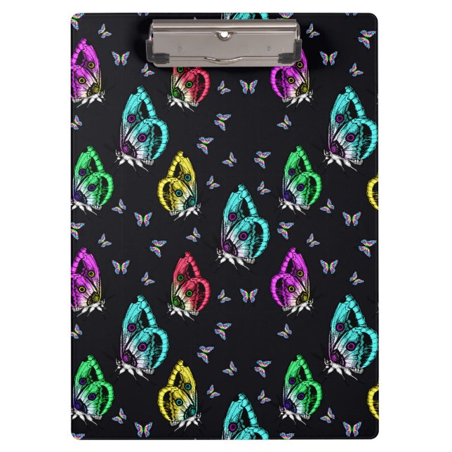 Black Colourful Butterfly Illustration Pattern Clipboard (Front)