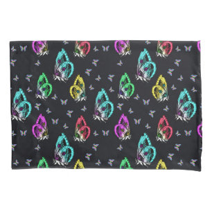 Black Colourful Butterfly Illustration Pattern Pillowcase