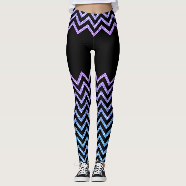 Black & Colourful Chevron Glitter Texture Leggings (Front)