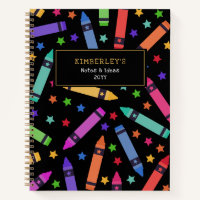Black Colourful Crayons & Stars Pattern