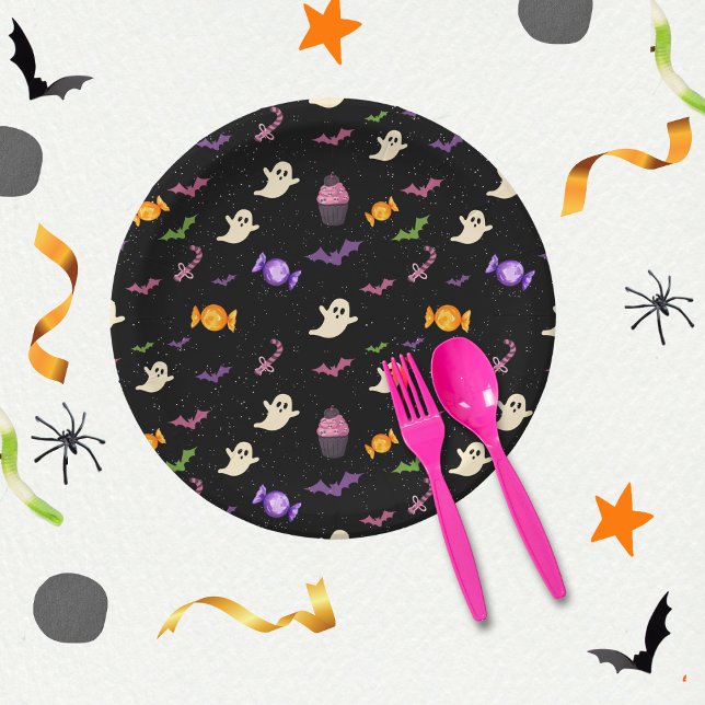 Black Colourful Cute Fun Magical Halloween Paper Plate (Creator Uploaded)
