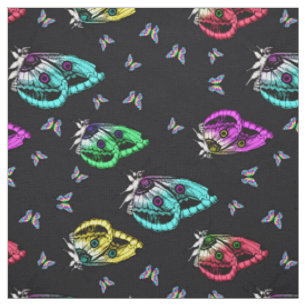 Black Colourful Cute Kawaii Butterfly Fabric