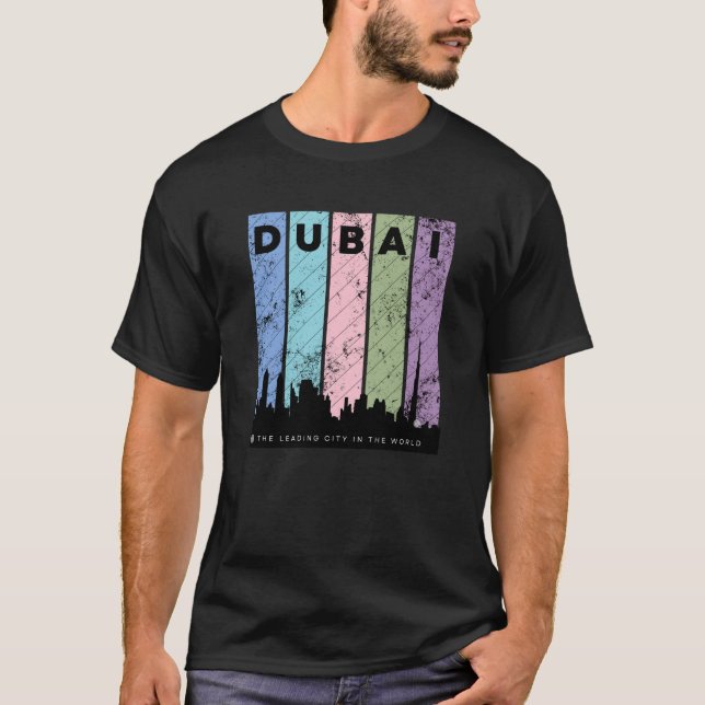 Black Colourful Dubai The Leading City in the Worl T-Shirt (Front)