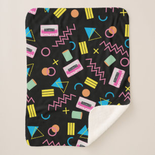 Black Colourful Eighties 80's Retro Pattern  Sherpa Blanket
