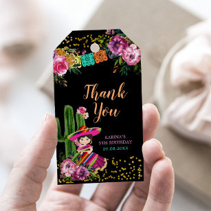 Black Colourful Fiesta Floral Birthday Thank You Gift Tags