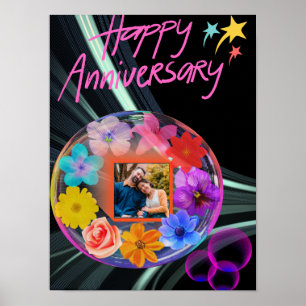 Black Colourful Floral Crystal Abstract Son & Wife Poster