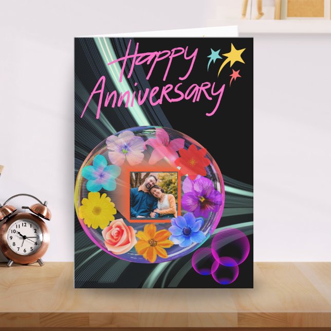 Black Colourful Floral Crystal Abstract Son & Wife Thank You Card (Creator Uploaded)