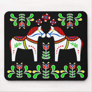 Black/colourful Folk Dala horse/Folk Andalusian Mouse Pad