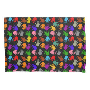 Black Colourful Handprint Pattern Design Pillowcase