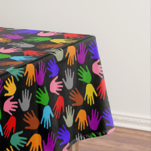 Black Colourful Handprint Pattern Design Tablecloth