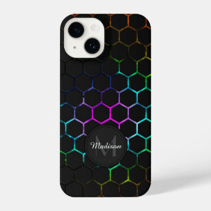Black colourful honeycomb geometry pattern Monogra iPhone 14 Case