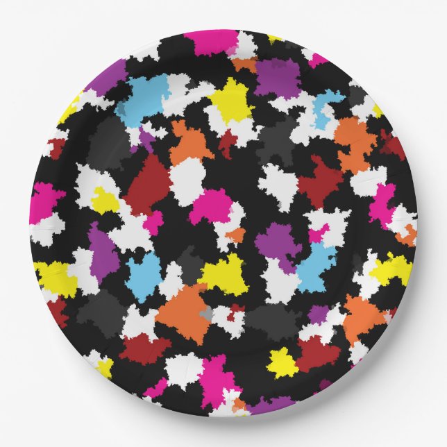 Black Colourful Irregular Abstract Paper Plate (Front)