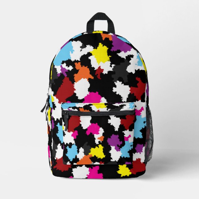 Black Colourful Irregular Abstract Printed Backpack (Front)