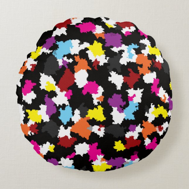 Black Colourful Irregular Abstract Round Cushion (Front)