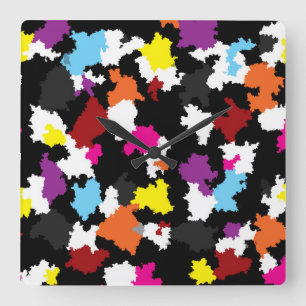 Black Colourful Irregular Abstract Square Wall Clock