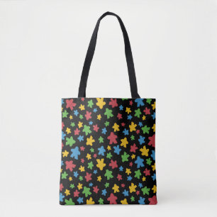 Black Colourful Meeple Pattern Tote Bag