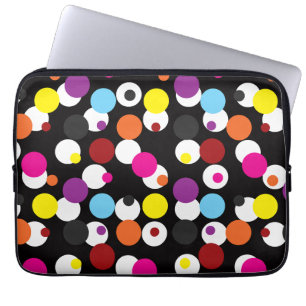 Black Colourful Polka Dots Surface Pattern Design Laptop Sleeve