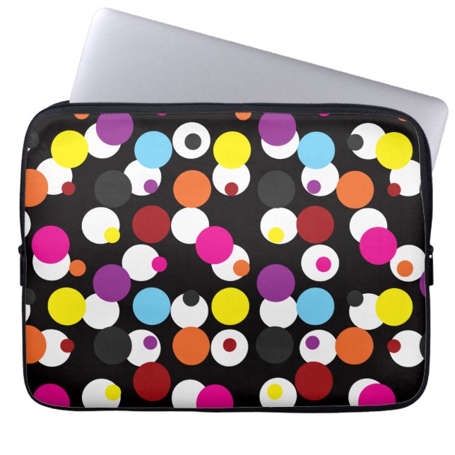 Black Colourful Polka Dots Surface Pattern Design Laptop Sleeve (Front)