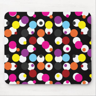 Black Colourful Polka Dots Surface Pattern Design Mouse Pad
