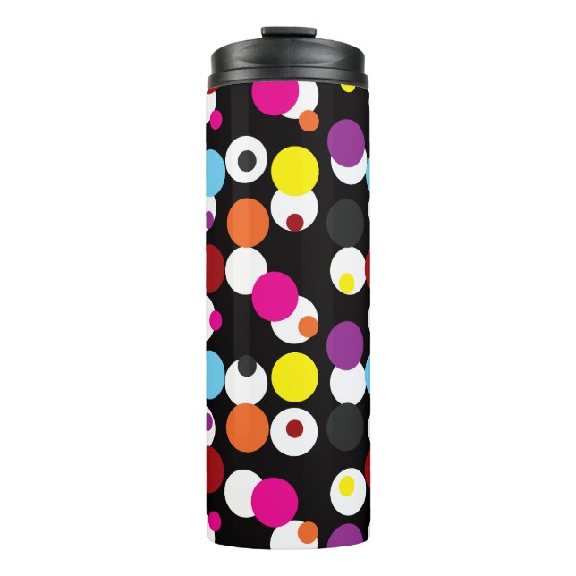 Black Colourful Polka Dots Surface Pattern Design Thermal Tumbler (Front)