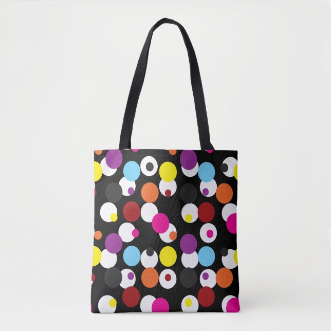 Black Colourful Polka Dots Surface Pattern Design Tote Bag (Front)