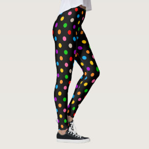 Black Colourful Rainbow Bold Polka Dots Design  Leggings