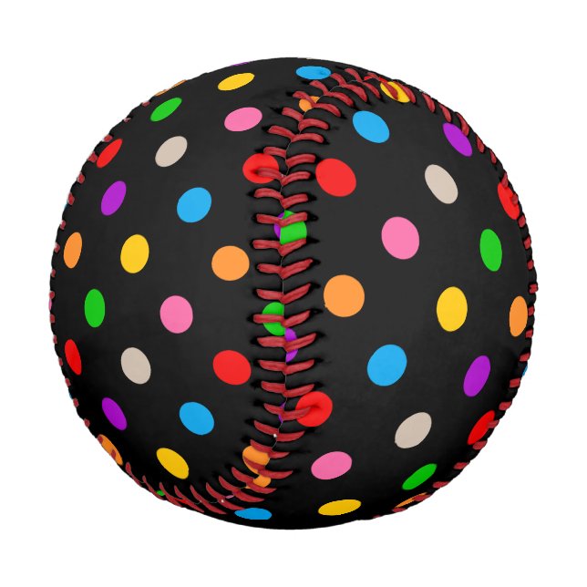 Black Colourful Rainbow Polka Dots Design  Baseball (Angled)