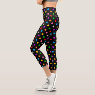 Black Colourful Rainbow Polka Dots Design  Capri Leggings