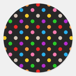 Black Colourful Rainbow Polka Dots Design Classic Round Sticker