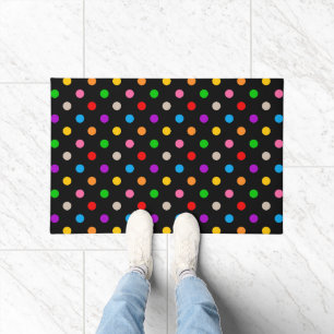 Black Colourful Rainbow Polka Dots Design  Doormat