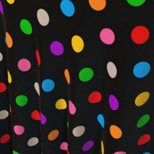 Black Colourful Rainbow Polka Dots Design  Fabric