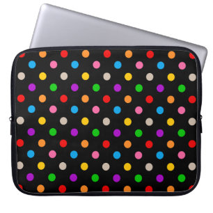 Black Colourful Rainbow Polka Dots Design Laptop Sleeve