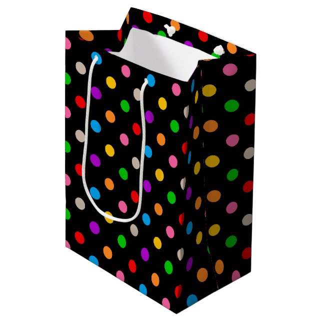 Black Colourful Rainbow Polka Dots Design  Medium Gift Bag (Front Angled)